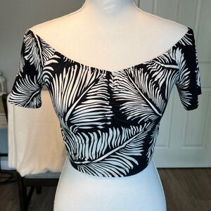Amuse Society Tropical Palm Leaf Print Black and White Crop Top